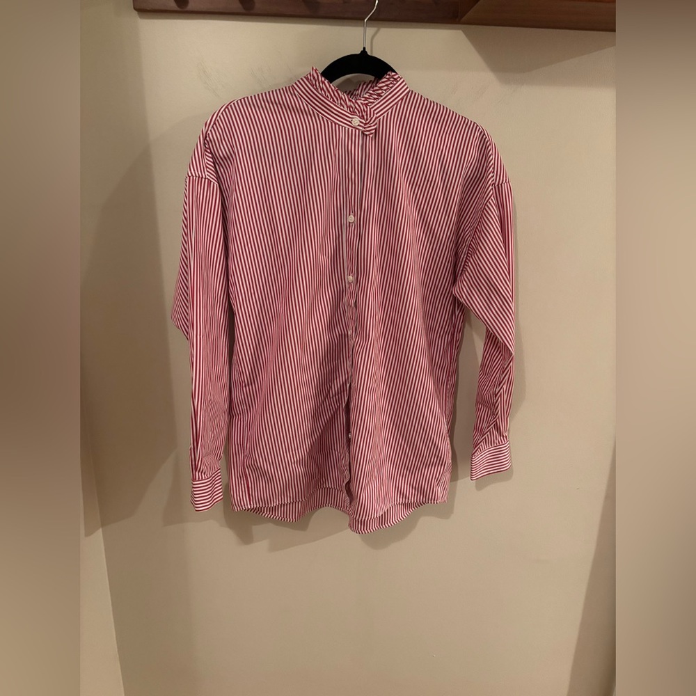 Ann Mashburn Frill Top Red Stripe cotton poplin button down size XS